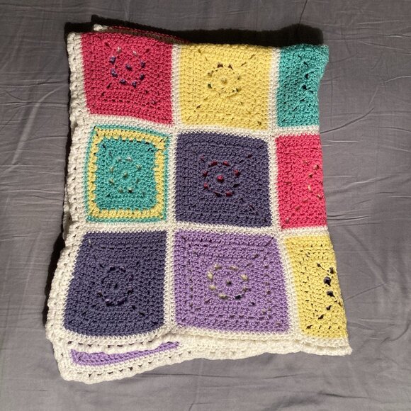 Handmade Crochet Granny Square Blanket – Pastel Multicolour Throw - Picture 7 of 9